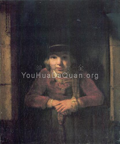 A Young Man Wearing a Hat decorated with a Gold Medallion in a Half-Door - 塞缪尔·凡·霍赫斯特拉滕